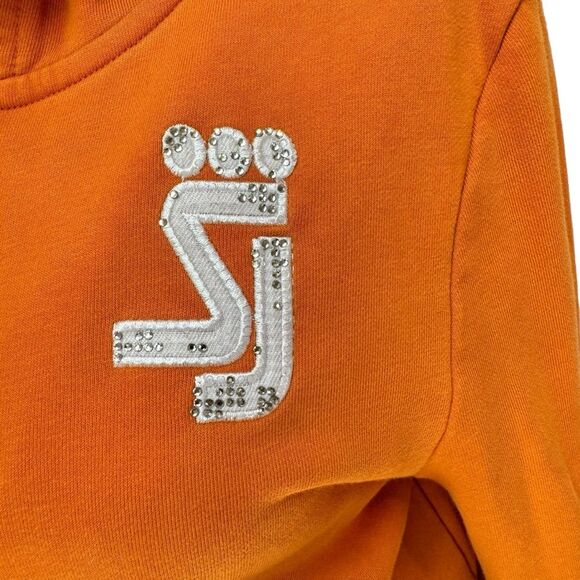 SJ Orange Full Zip Hoodie Rhinestone Embellished Logo Casual Comfy - Picture 2 of 8